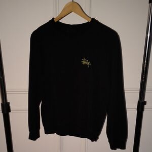 Stussy Black Crewneck Sweater with Gold Logo